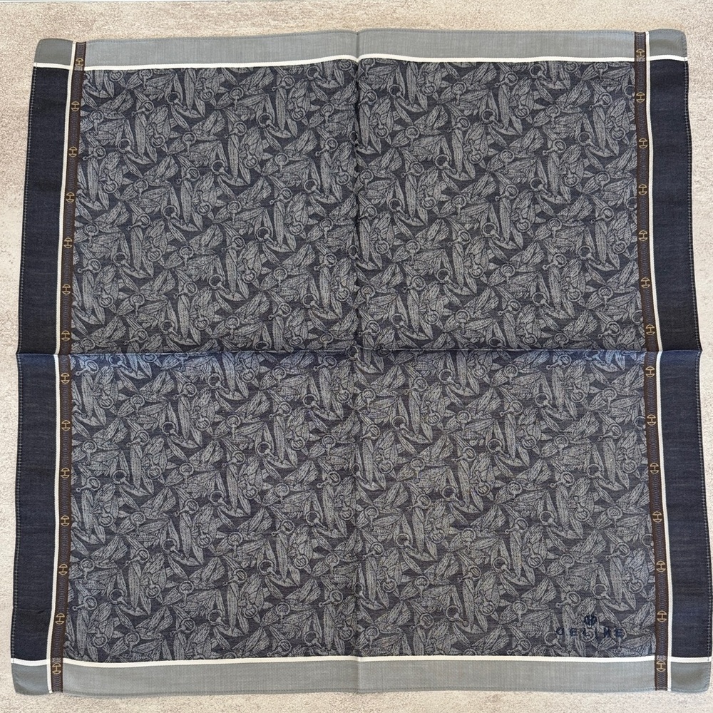 Celine Black and Gray Patterned Pocket Square vintage cotton - Picture 4 of 6